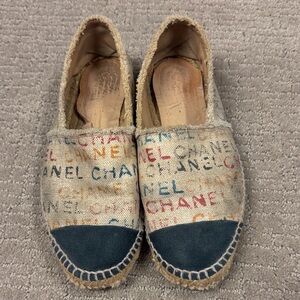 CHANEL Beige and Blue Espadrilles Flats